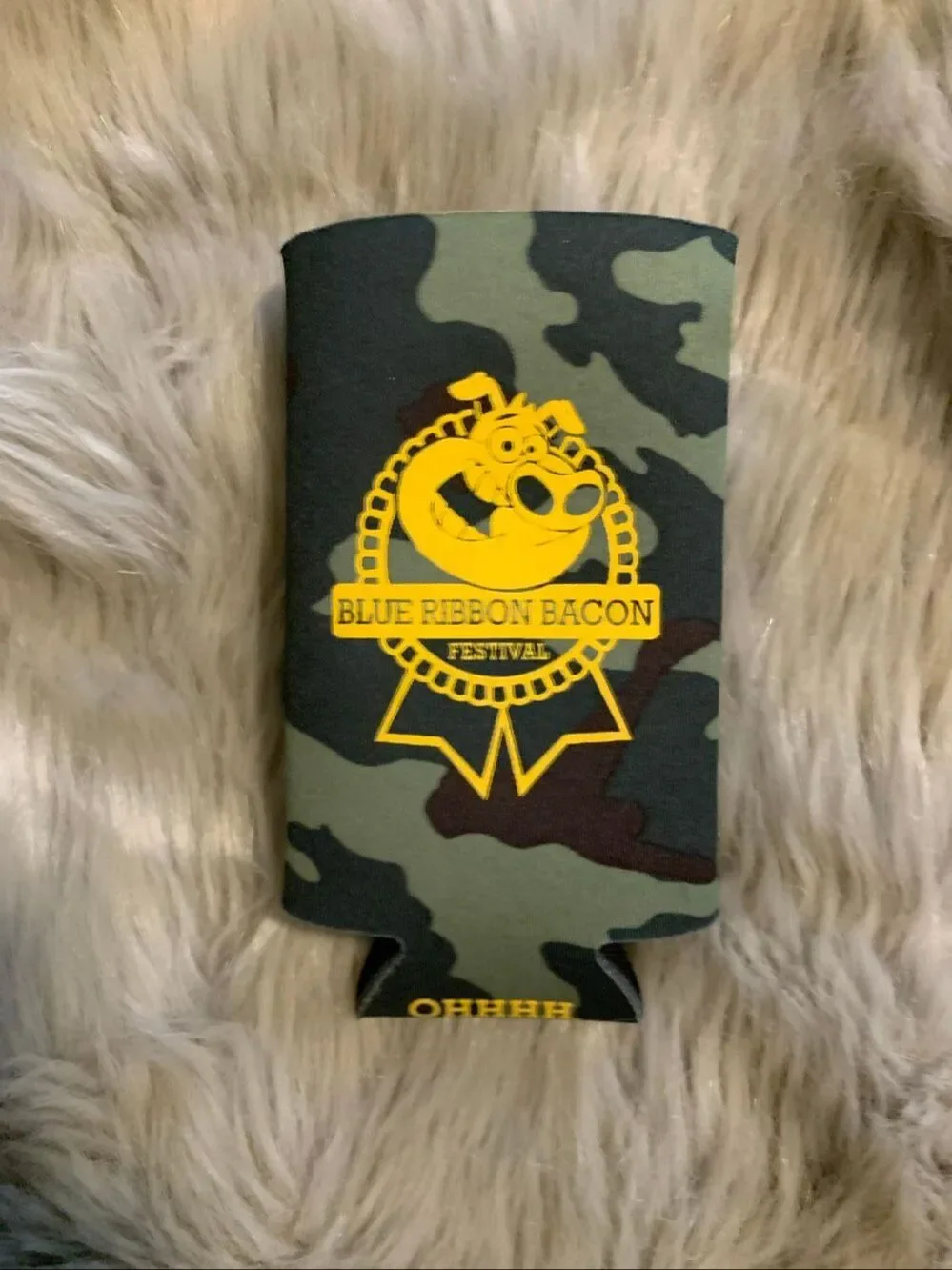 Blue Ribbon Bacon Festival Coors Banquet Camo Koozie